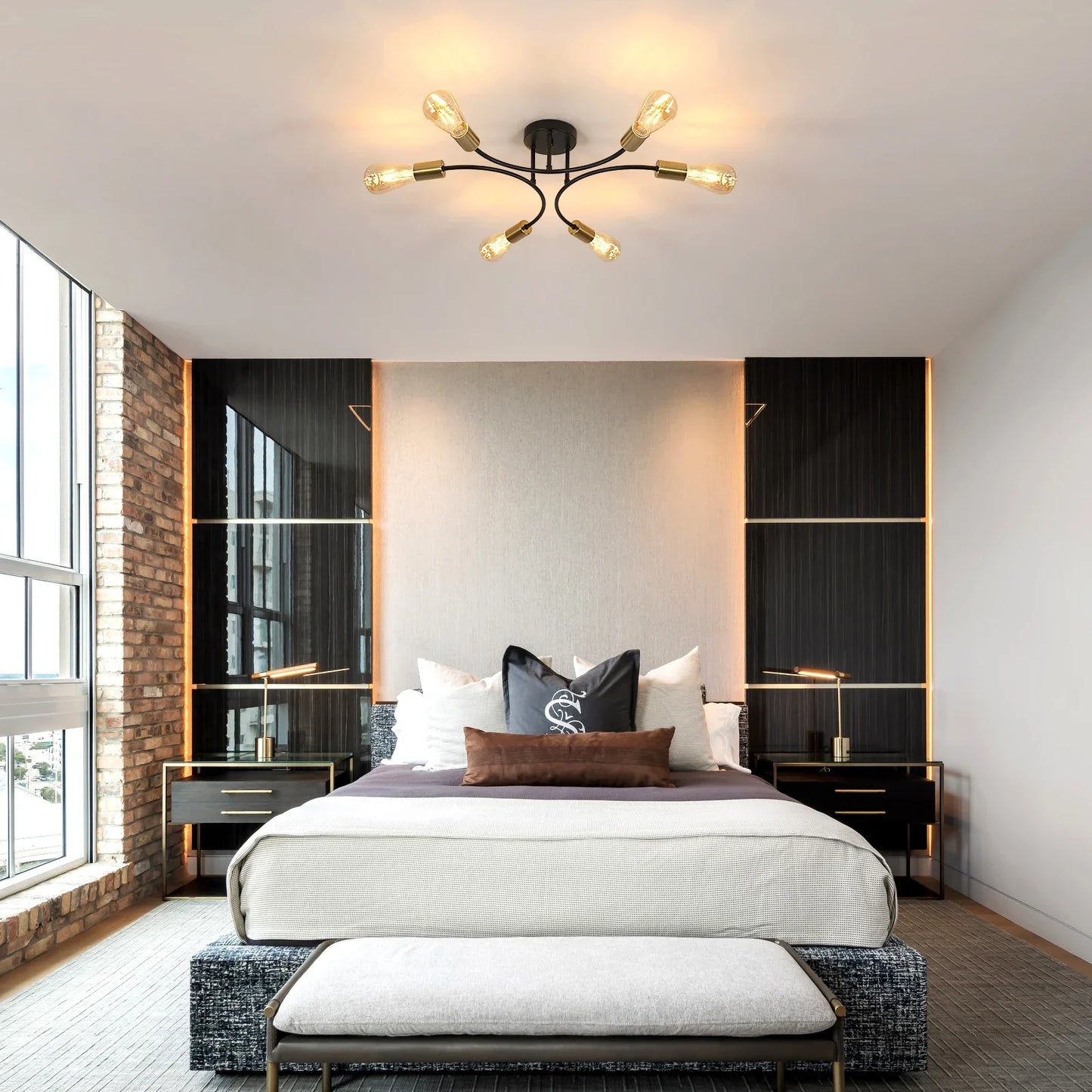Modern Black and Gold Sputnik Chandelier - black / 6 / United States - Chandelier