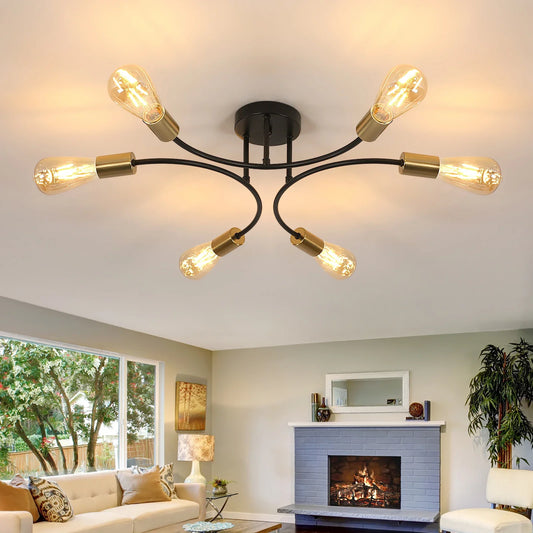 Modern Black and Gold Sputnik Chandelier - black / 6 / United States - Chandelier