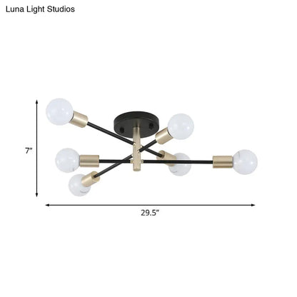 ديكور بايتس™ ديكور بايتس™ مصباح سبوتنيك شبه مدمج باللونين الأسود والذهبي، مصباح سقفي بأربعة أو ستة رؤوس للطاولات