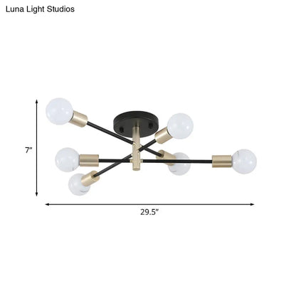 ديكور بايتس™ ديكور بايتس™ مصباح سبوتنيك شبه مدمج باللونين الأسود والذهبي، مصباح سقفي بأربعة أو ستة رؤوس للطاولات