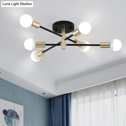 ديكور بايتس™ ديكور بايتس™ مصباح سبوتنيك شبه مدمج باللونين الأسود والذهبي، مصباح سقفي بأربعة أو ستة رؤوس للطاولات