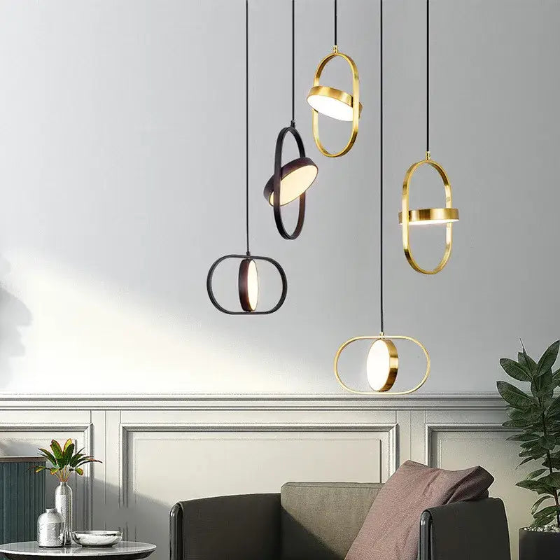 Modern black and gold trumpet pendant light with sleek circular illuminated design for dining room decorbites gold trumpet