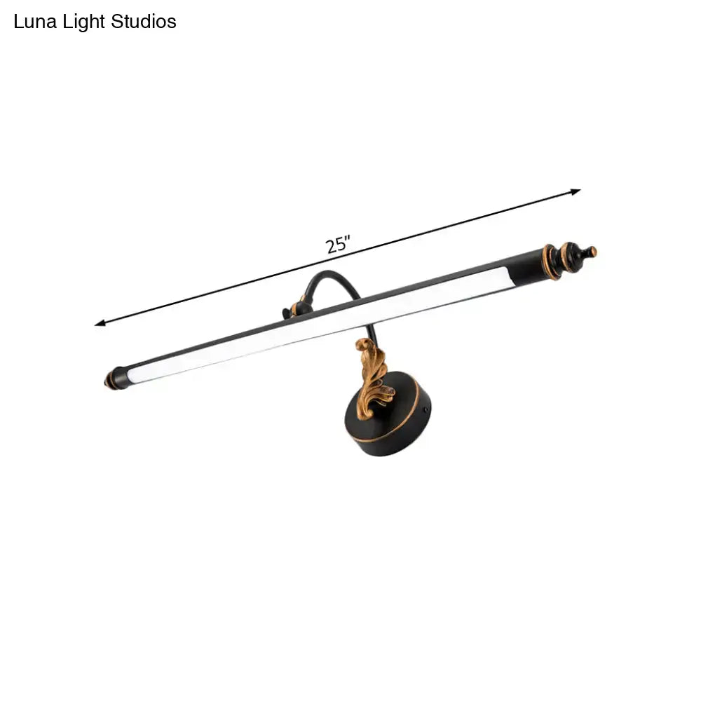 Modern black and gold ornate wall light featuring a 25-inch led tubular design for bathroom use