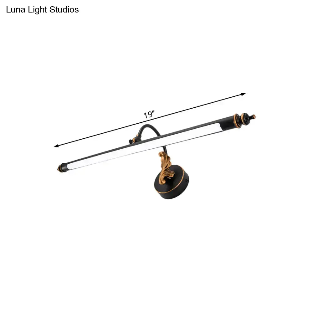 Modern black and gold ornate tubular led wall light with 19-inch bar for bathroom sconce lighting