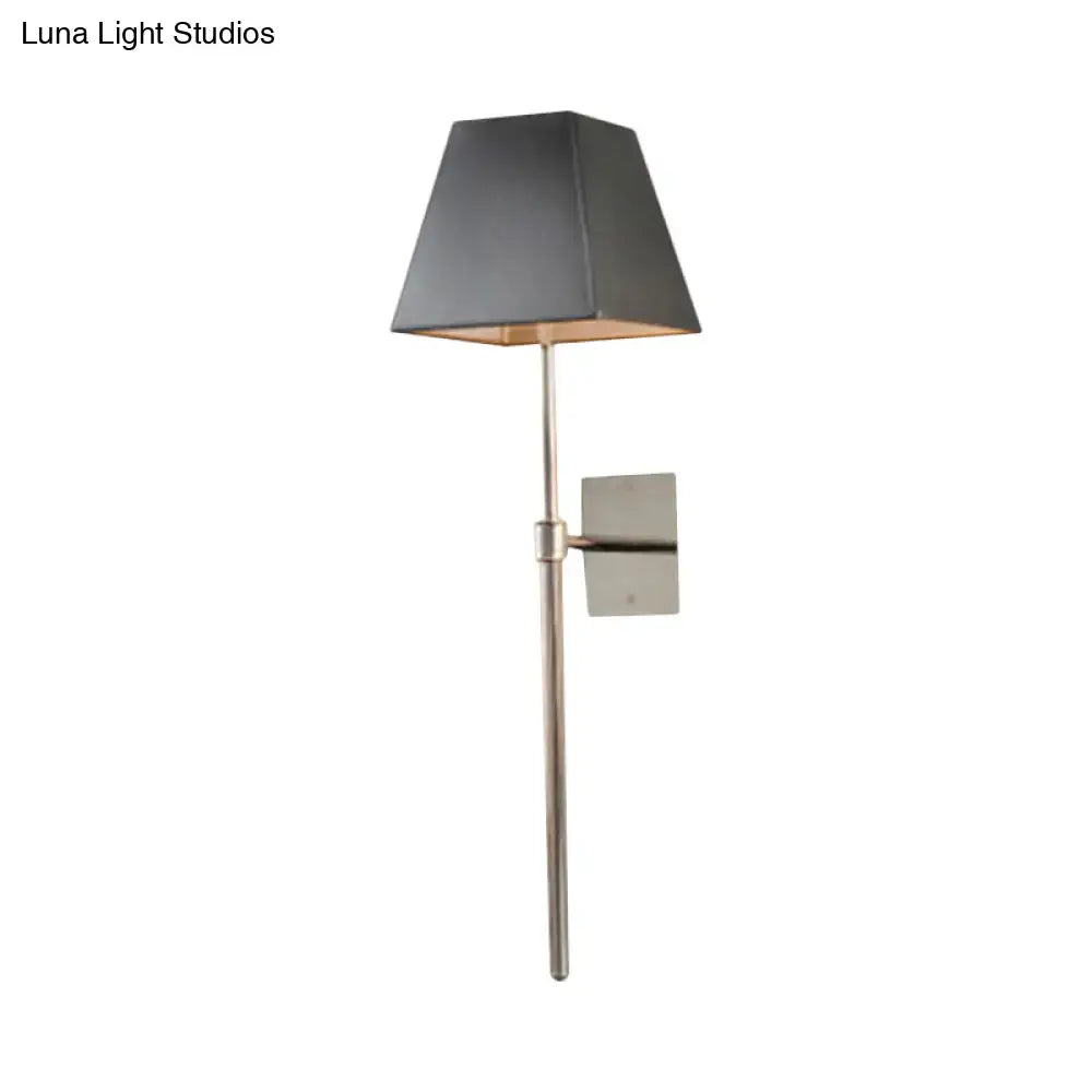 Modern black and nickel sconce light with brushed nickel finish and dark gray fabric shade direct wired electric 220v-240v 110v-120v