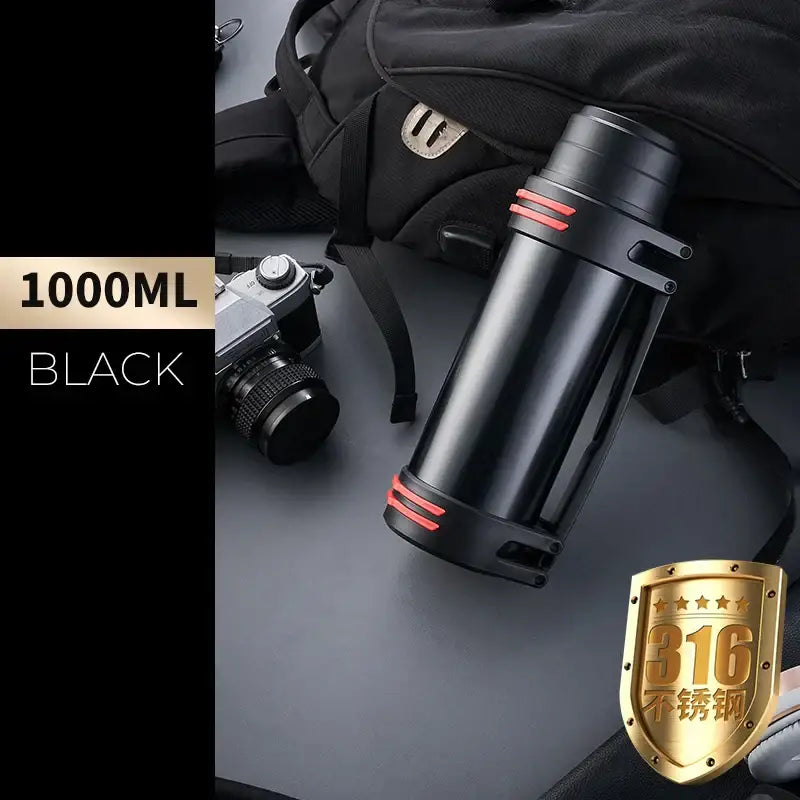 Modern black and red stainless steel travel kettle thermos bottle 1000ml insulated with 316 stainless steel material