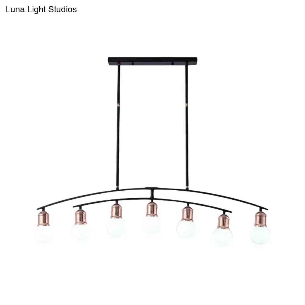 Decorbites minimalistic linear chandelier with six frosted glass bulbs black metal finish island light design