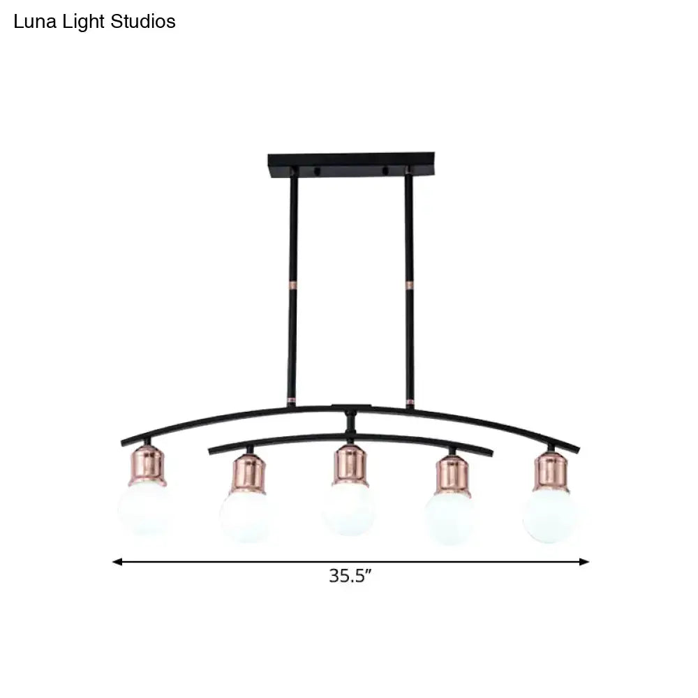 Decorbites™ minimalistic linear chandelier with five rose gold bulb sockets frosted glass shades black white finish island light