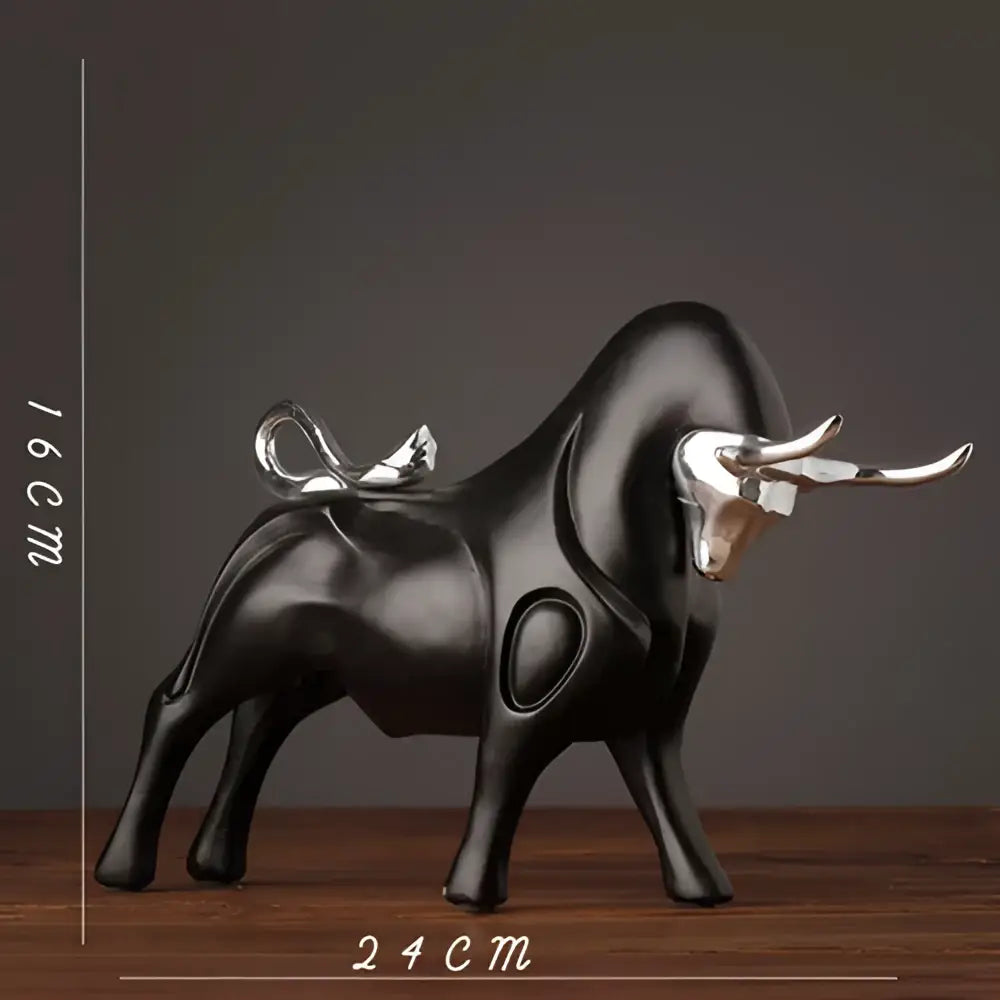 Modern black and silver decorbites bull sculpture resin figurine with metallic saddle for living room decor