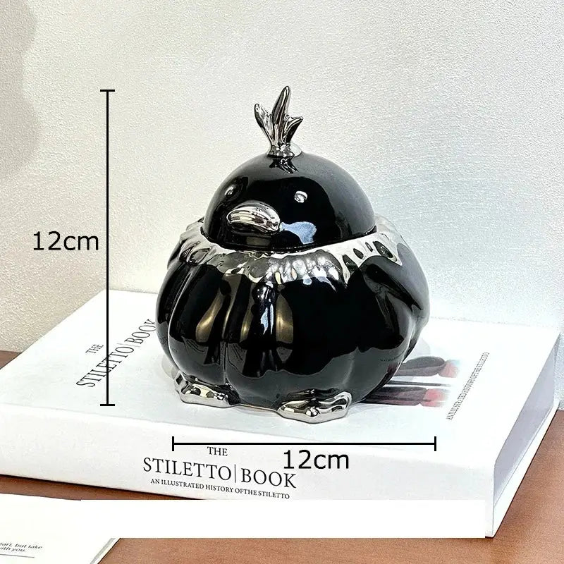 Modern black and silver duck shaped ceramic ashtray decorbites duck shaped jar with glossy finish and metallic beak crown