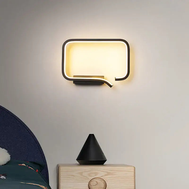 Modern black-framed wall lamp with softly glowing panel and curved accent for kids bedroom decorbites clouds wall lighting