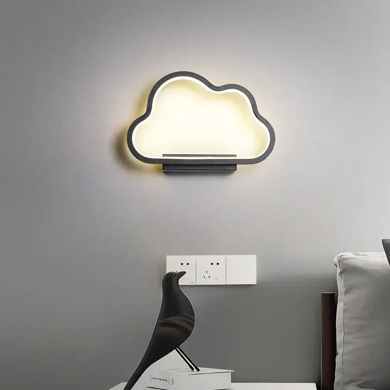 Modern black and white clouds wall lamp with soft white illumination and black frame for kids bedroom lighting decorbites clouds wall
