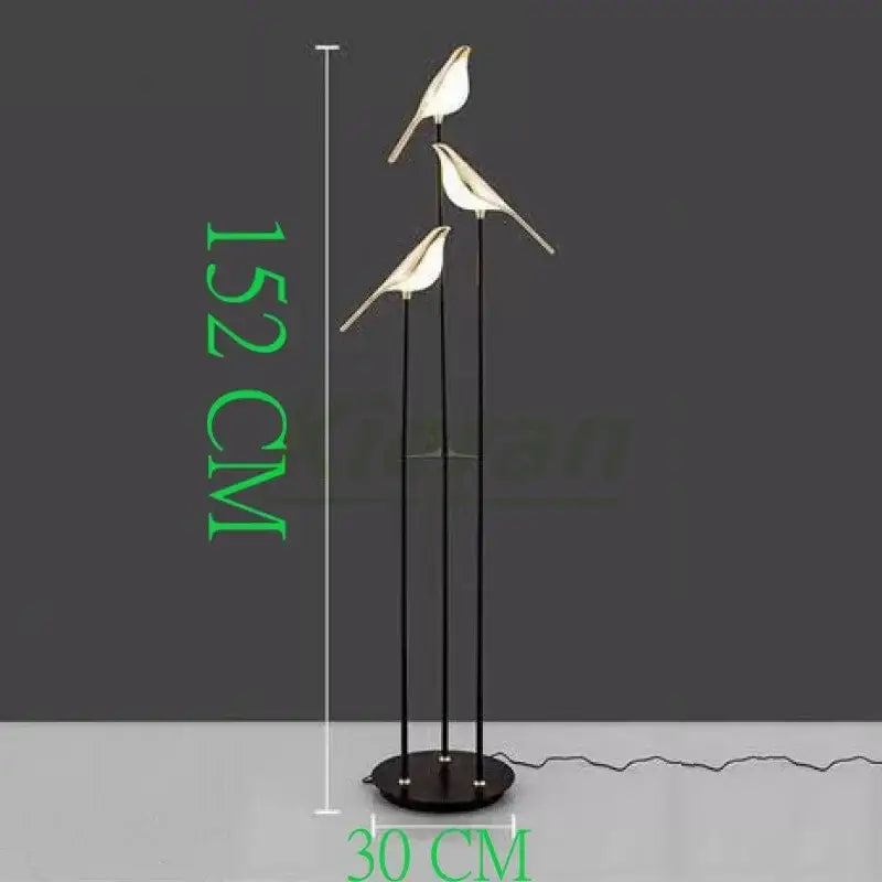 Modern black and white crow led floor lamp with three bird-shaped white light fixtures for living room decorbites crow led floor lamp