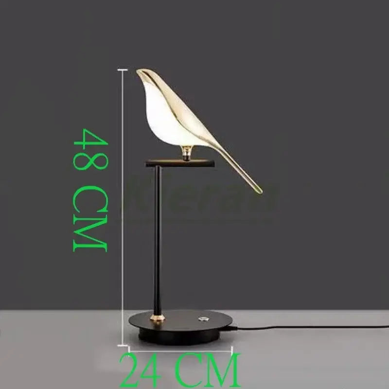 A sleek modern crow led floor lamp with a white and gold metallic finish for elegant living room decorbites decor