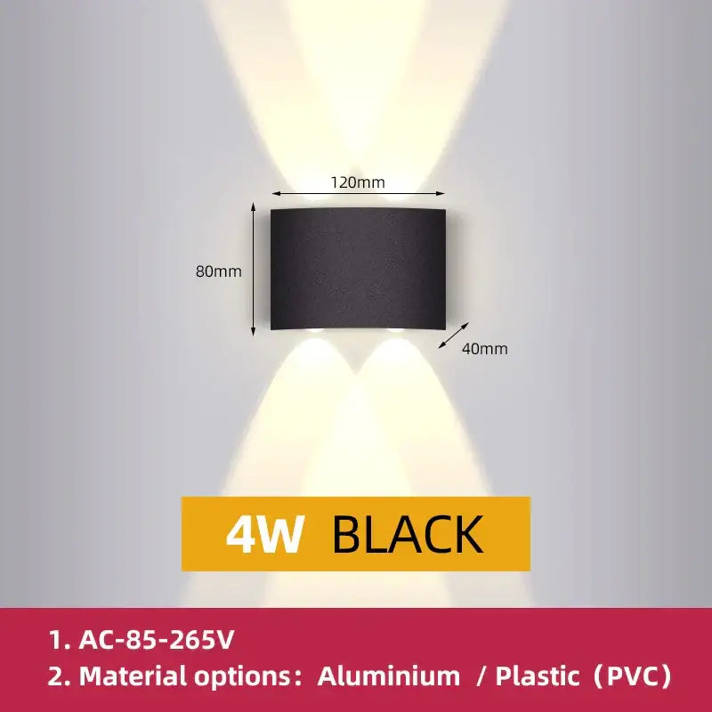 Modern black and white dome led wall lamp with sleek rectangular design and dual-directional lighting solution for bedroom and garden