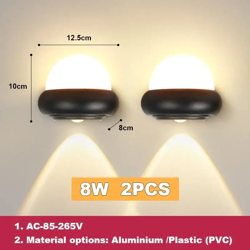 Modern black and white dome led wall lamp made of aluminum or pvc offering a warm lighting solution for bedroom and garden