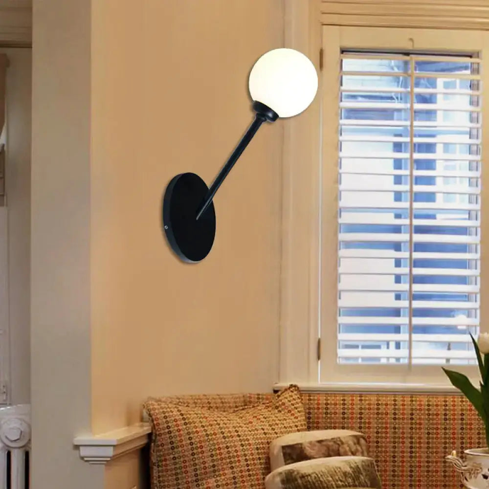 Modern black wall-mounted sconce with white frosted glass globe e26 e27 dining room lighting fixture