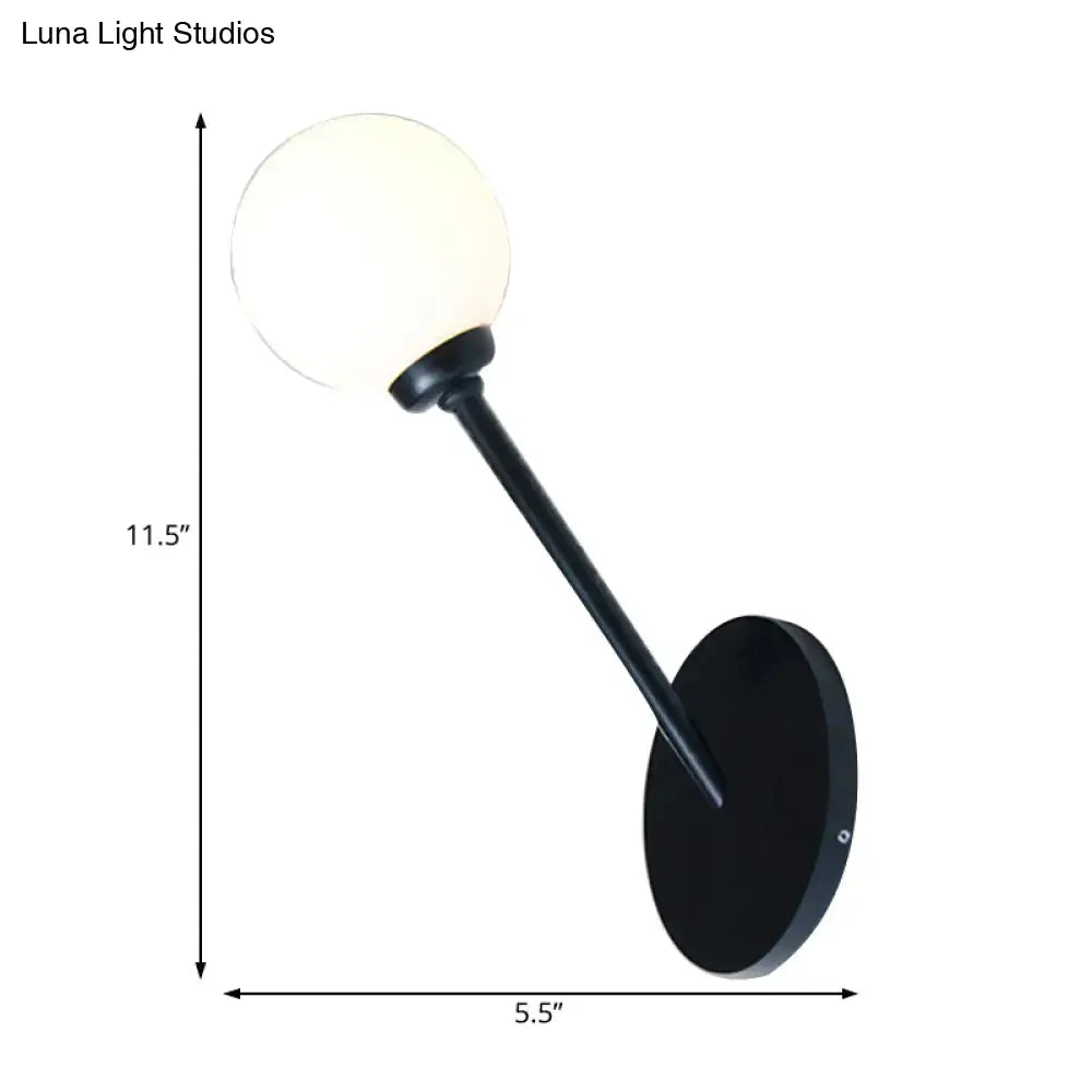 Modern black wall sconce with frosted white glass globe and slender stem for e26 e27 dining room lighting