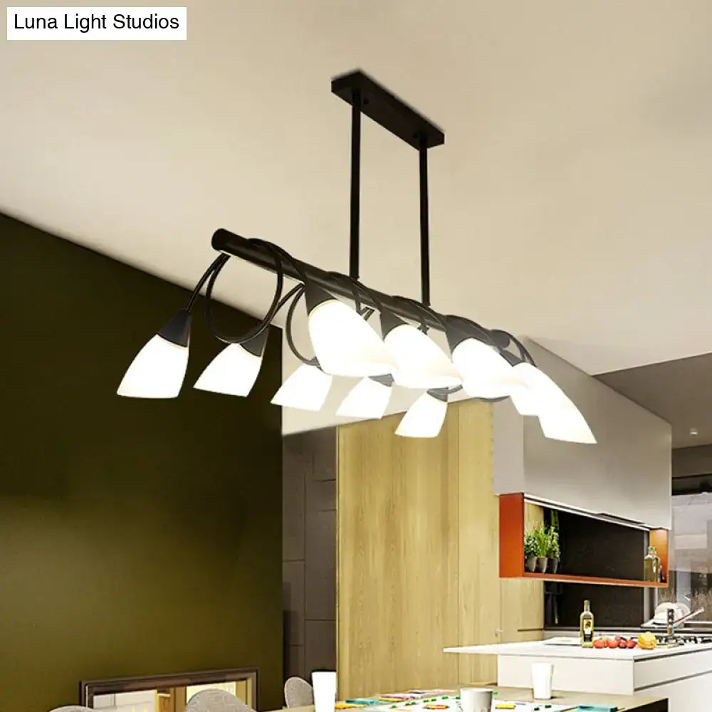 Modern black and white glass kitchen pendant light fixture with multiple teardrop-shaped shades for kitchen pendant use