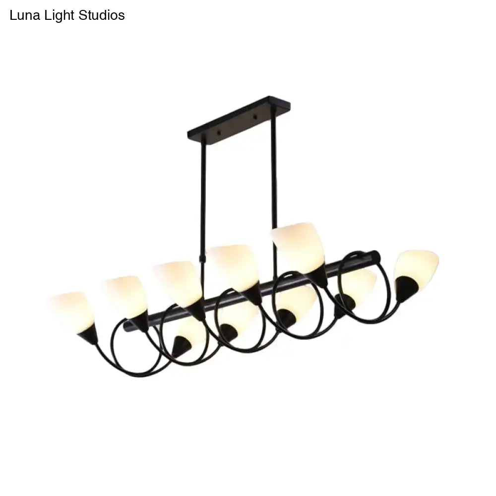 Modern black wrought iron kitchen pendant light fixture with frosted glass shades for kitchen pendant lighting