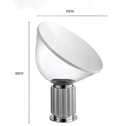 Modern black and white glass radar shade led desk lamp with clear glass and silver metallic base for bedroom use