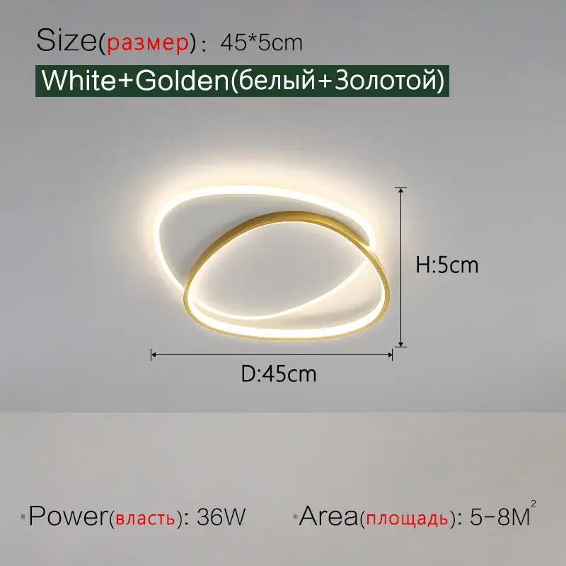 Modern black and white led ceiling lamp featuring a sleek white and gold intertwined circular design by decorbites led ceiling