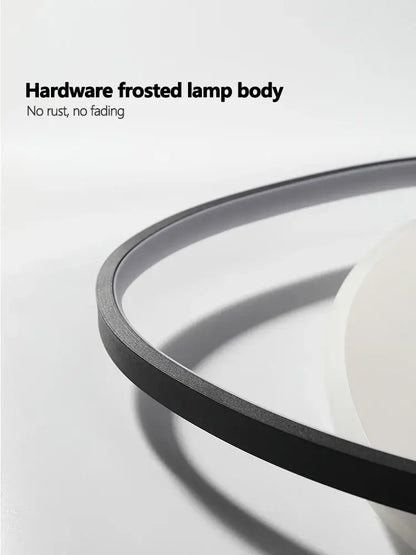 Modern black and white led ceiling lamp featuring a hardware-frosted lamp body with sleek modern design by decorbites led ceiling