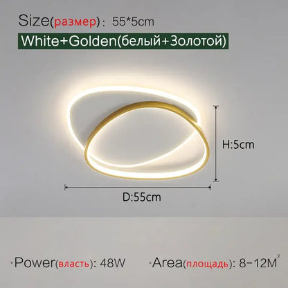 Modern black and white led ceiling lamp with sleek white and gold double-ring design for bedroom decorbites led ceiling