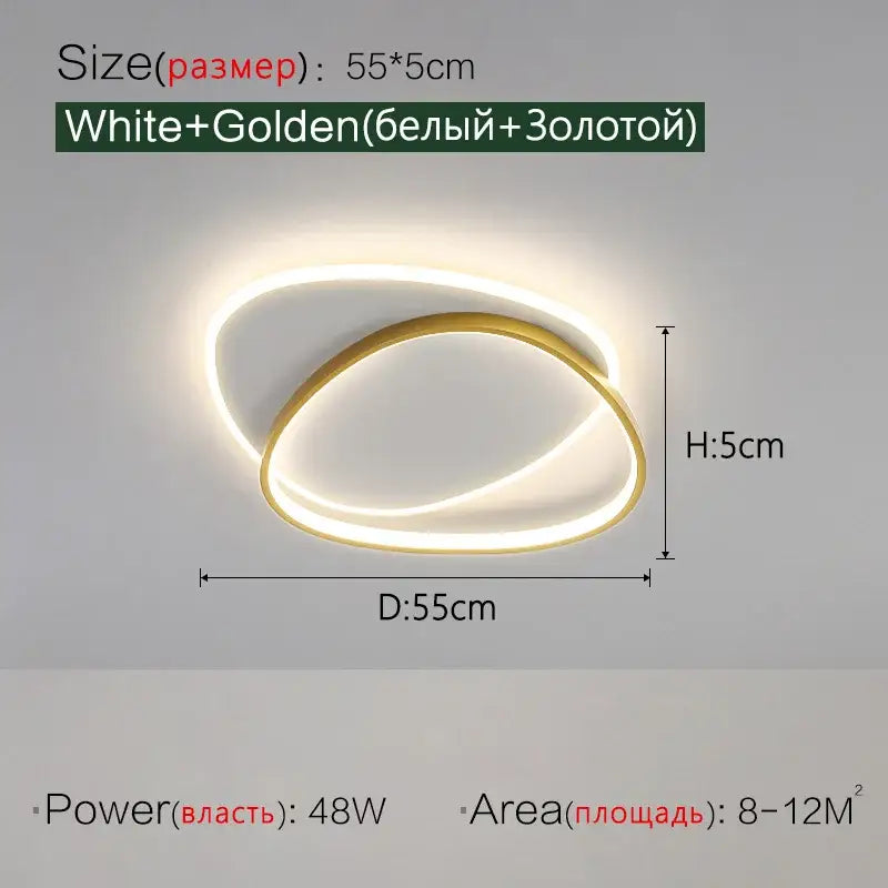 Modern black and white led ceiling lamp with sleek white and gold double-ring design for bedroom decorbites led ceiling