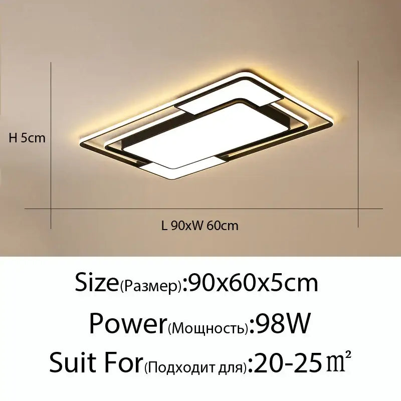 Modern black and white decorbites led ceiling lamps with layered led panels emitting warm ambient light for living room decor