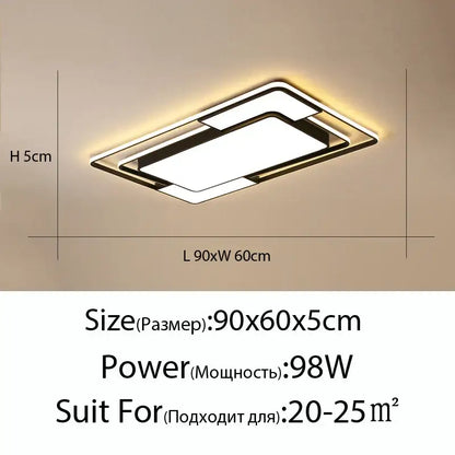 Modern black and white decorbites led ceiling lamps with layered led panels emitting warm ambient light for living room decor