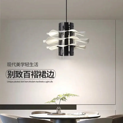 Modern black and white pleated skirt-hem pendant lamp with sleek layered design for decorbites designer restaurant decor