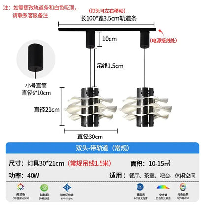 Modern black and white petal pendant lamp with double-headed track lighting for decorbites designer restaurant chandelier