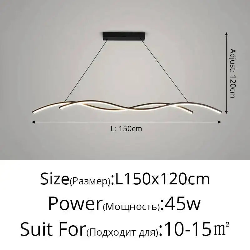 Modern black and white rectangular led pendant light with sleek wavy design for dining room illumination
