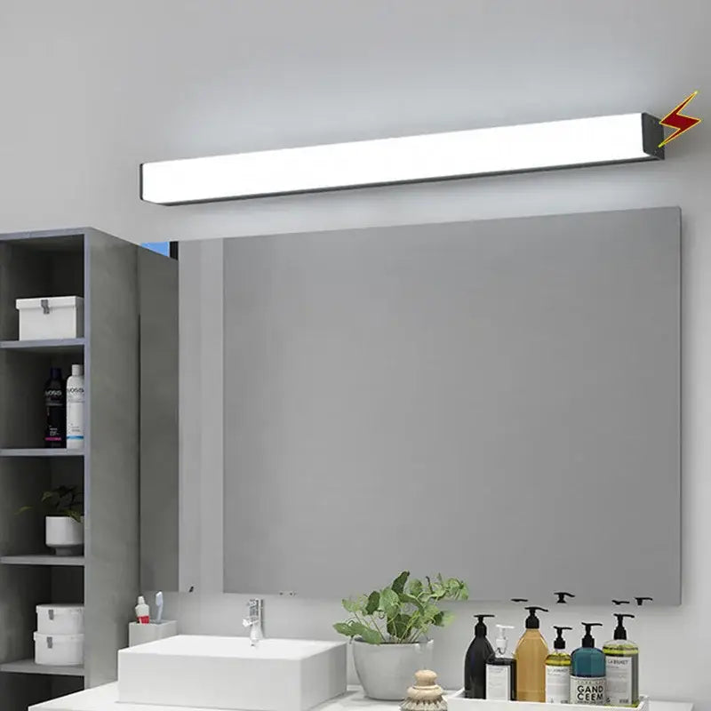 Modern black and white rectangular led wall lamp with sleek white led bathroom mirror light and black end cap design