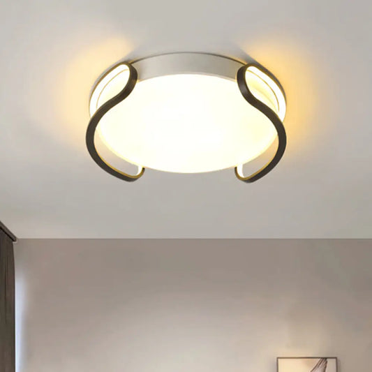 Lámpara de techo LED redonda moderna en blanco y negro DecorBites™ - Pantalla acrílica, luz blanca para dormitorio