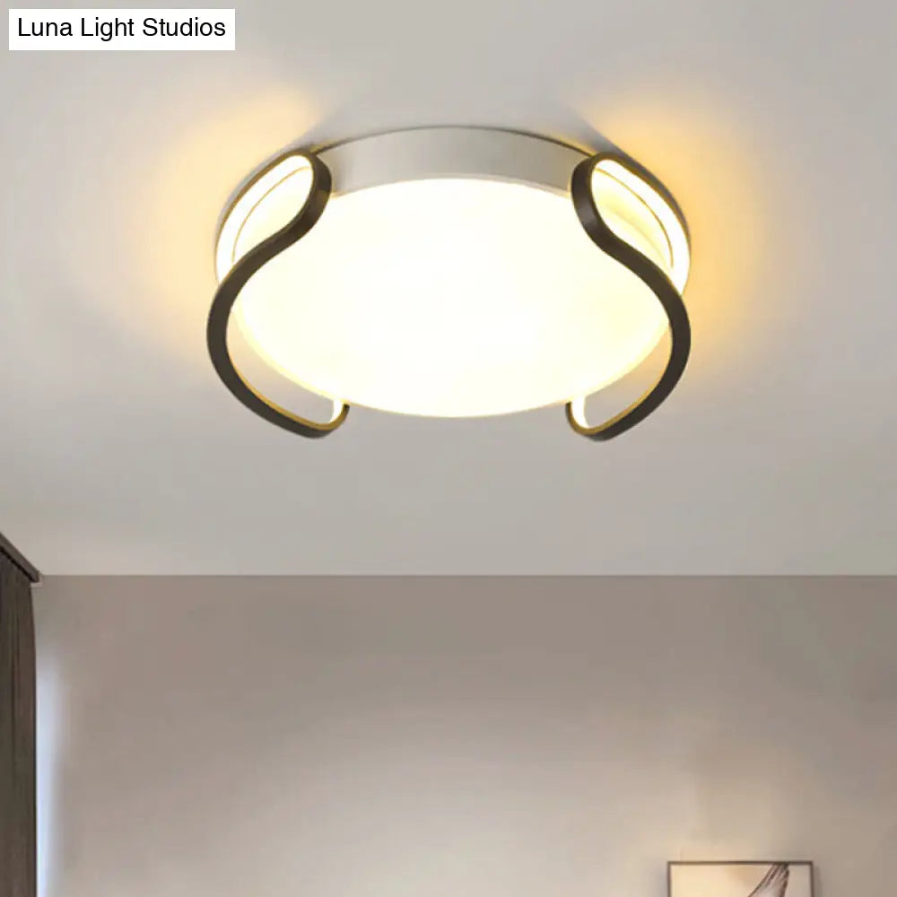 Lámpara de techo LED redonda moderna en blanco y negro DecorBites™ - Pantalla acrílica, luz blanca para dormitorio