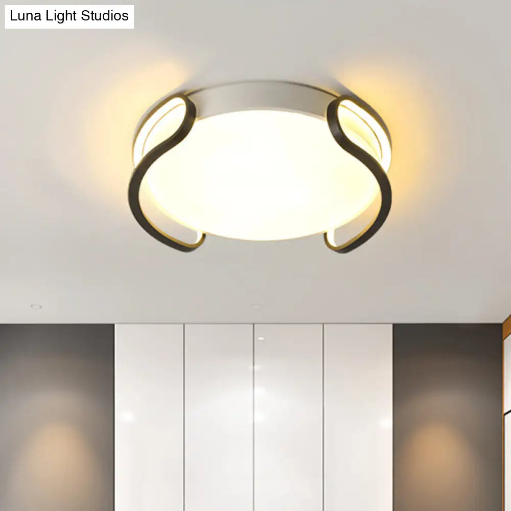 Lámpara de techo LED redonda moderna en blanco y negro DecorBites™ - Pantalla acrílica, luz blanca para dormitorio