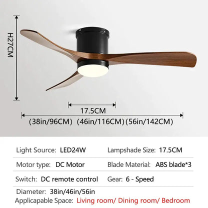 Modern black and wood finish decorbites 46in led ceiling fan with three abs blades for bedroom decor
