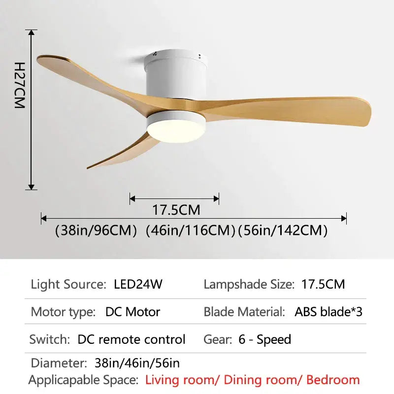 Modern black and wood decorbites 46in led ceiling fan with three light wooden blades and integrated led light for bedrooms