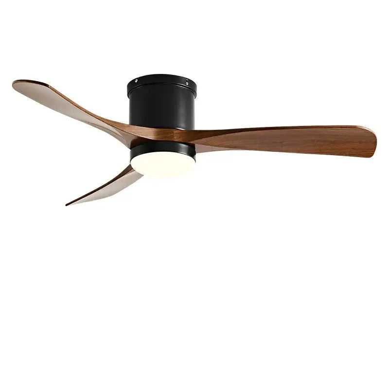 Modern black and wood 46in led ceiling fan with three dark wood blades and integrated circular light for bedrooms decorbites 46in led