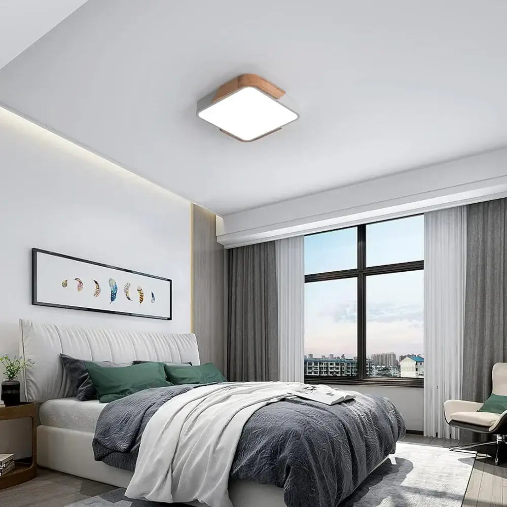 Modern black and wood led ceiling light with a wooden frame and white panel for bedroom decorbites led ceiling light