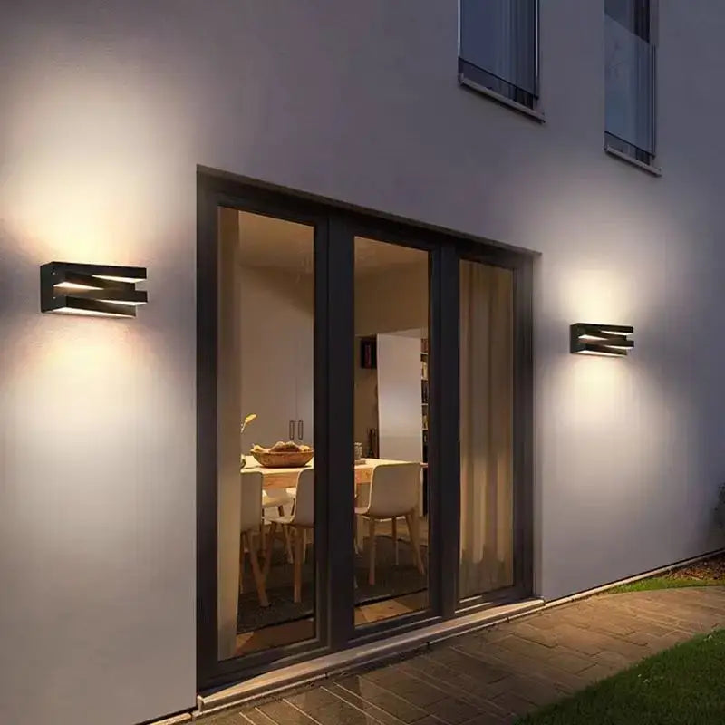 Modern black angular metal wall lamp with ip65 outdoor wall rating for villa porch lighting