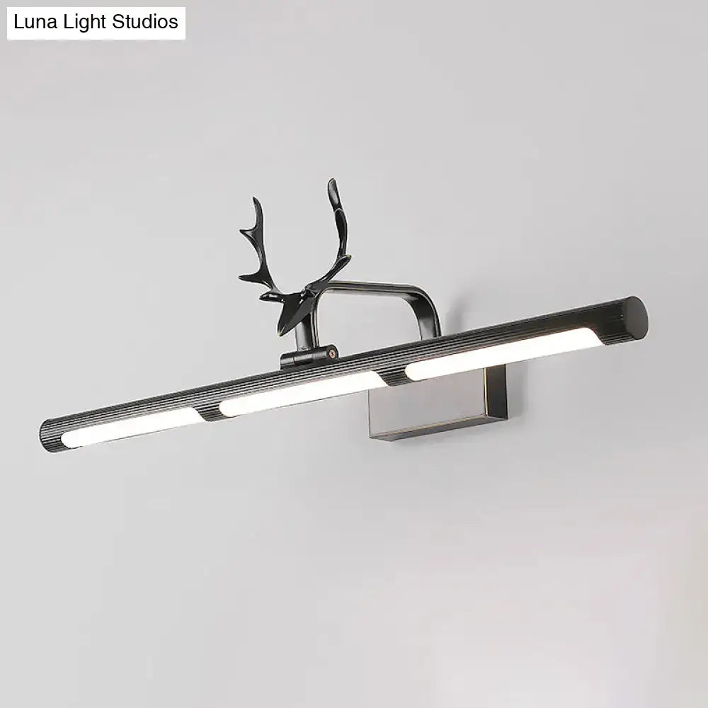 Modern black antler accent wall lamp with sleek ribbed finish led vanity light for bathroom use