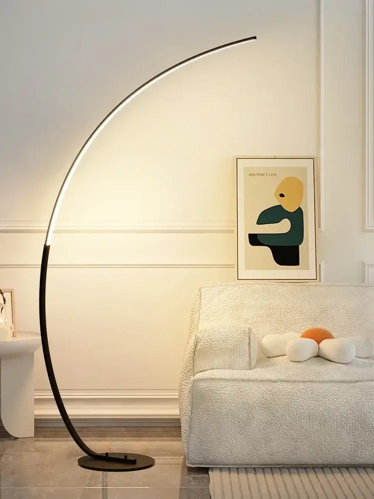 Modern black arc rgb led floor lamp with sleek curved design and integrated lighting for living room decorbites arc rgb use
