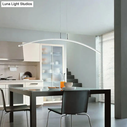 Modern black arched led pendant light with sleek white acrylic finish featuring smd light type for dining room island
