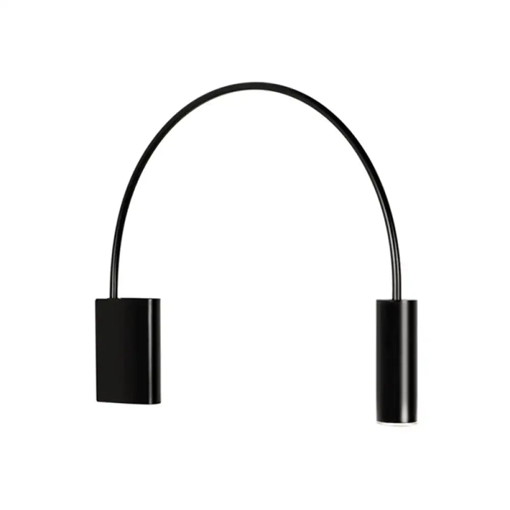 Modern black arched led wall mount light with two cylindrical fixtures for living room wall mount use