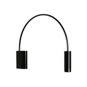 Modern black arched led wall mount light with two cylindrical fixtures for living room wall mount use