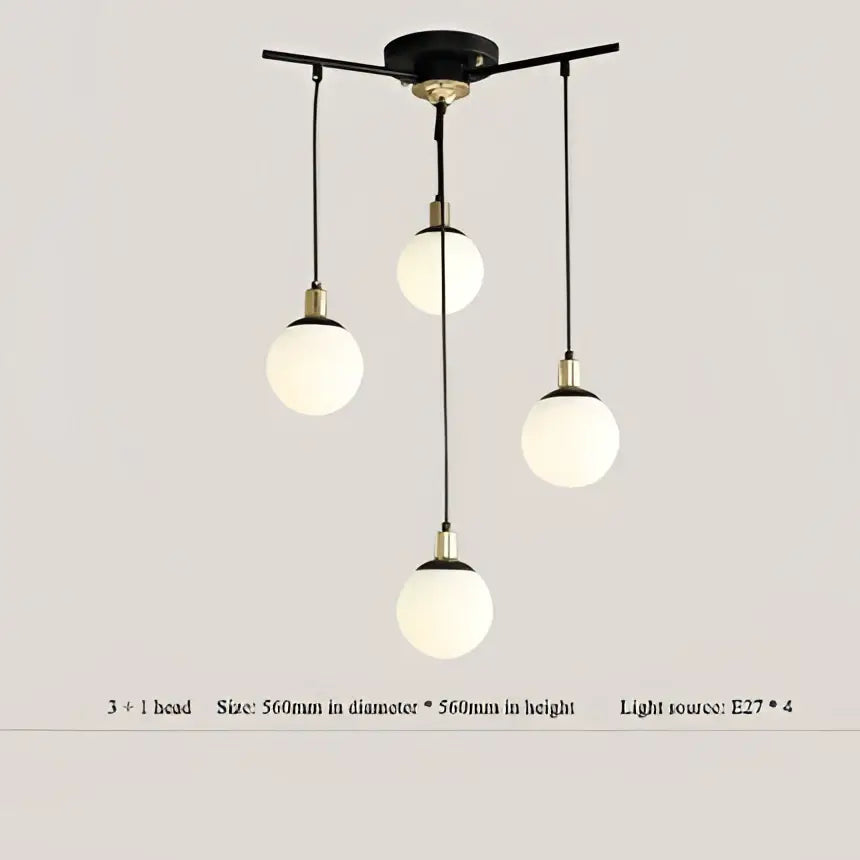 Modern black art glass ball molecule chandelier with four frosted white globes for living room decorbites art glass light