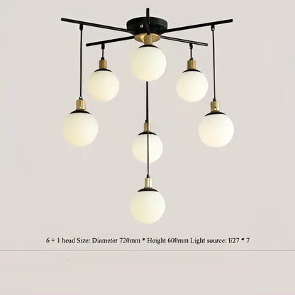 Modern black art glass ball molecule chandelier with six frosted glass globes for living room decorbites art glass lighting